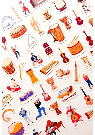 Müzik Enstrümanları Ve Müzisyenler 63 Parça Sticker Paketi Suya Dayanıklı Laptop Termos Telefon Etiket Seti