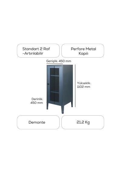 Alfahome Ziglat Serisi Kilitli Metal Home Office Dolabı %70 Perfore Kapaklı Antrasit Gri Ral 7016 450x940x450 Mm Gri-beyaz