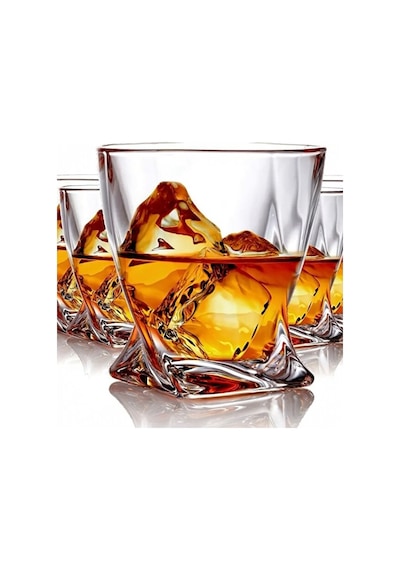 Asimetrik Kesim Kristal Dokulu 2 Adet Premium Bourbon & Scotch Bardak Takımı Viski Bardağı Şeffaf
