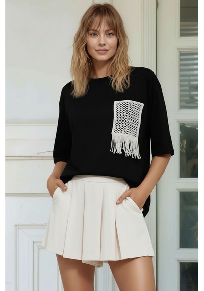 Mamayaga Kadın Bisiklet Yaka Yarım Kol Basic Pamuk Düz Cep Örgü Curve Büyük Beden Tshirt Siyah 54 - 56 Mamayaga Kadın Bisiklet Yaka Yarım Kol Basic Pamuk Düz Cep Örgü Curve Büyük Beden Tshirt Siyah 54 - 56