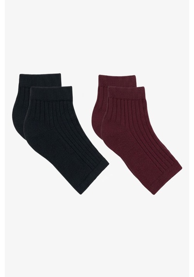 Cotenconcept 2 Çift Fitilli Burunsuz Kadın Çorap Bordo - Siyah