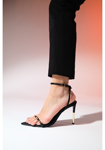 Luvishoes Bruno Siyah Cilt Tek Bantlı Kadın Yüksek Topuklu Ayakkabı Sıyah Cılt