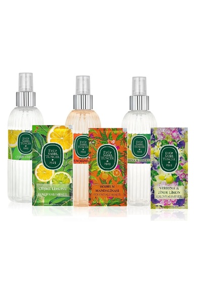 Eyüp Sabri Tuncer Bodrum Mandalinası + Çeşme Limonu + Verbena & Zinde Limon Kolonyası 3 x 150 ML + Islak Mendil 3 x 15'li