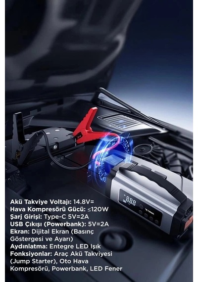 Premium Torima Araç Hava Kompresörü Aps01 Yol Yardım Işıklı Pompa Dijital Ekran