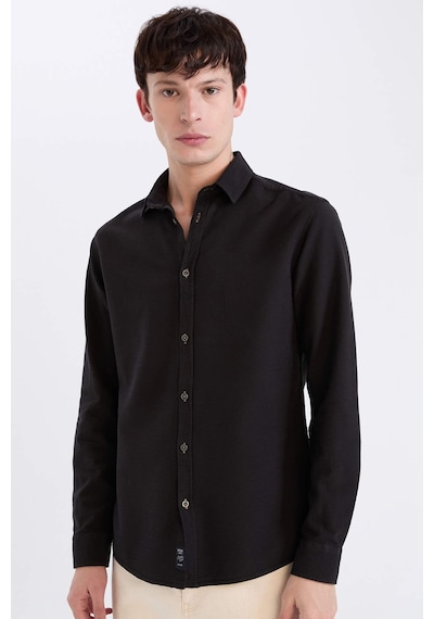DeFacto Slim Fit Dar Kesim Pamuklu Basic Düz Uzun Kollu Gömlek A4644AX24AUBK27