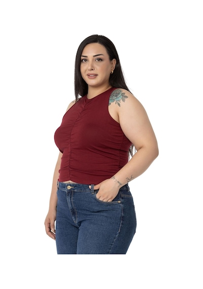 Disentis Büyük Beden Önü Ve Yanları Drapeli Halter Yaka Bordo Body-bordo Bordo