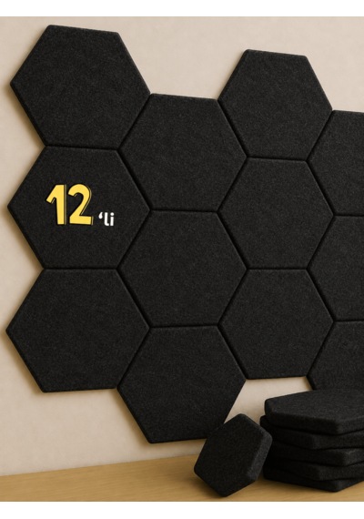 Beylini 12'li Akustik Panel Keçe 7mm Kendinden Yapışkanlı Duvar Kaplama Ses Isı Yalıtım Duvar Kaplama 23 Cm