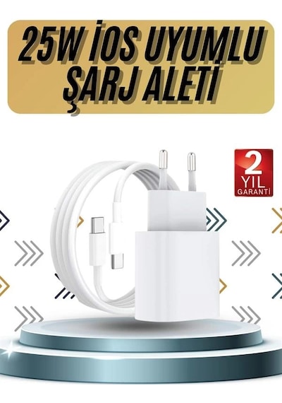 Mey İthalat 15/pro/pro Max 25w İos Uyumlu Hızlı Şarj Aleti Adaptörlü Beyaz