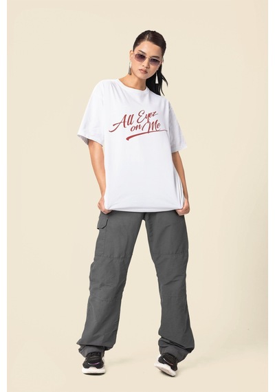 Rapper Tupac All Eyes On Me Sırt Baskılı Unisex Oversize Şarkıcı Beyaz
