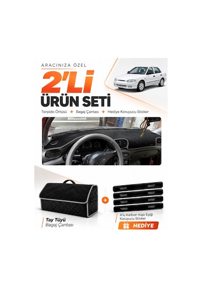 E-biz Hyundai Accent Yumurta Kasa 1993-1999 Uyumlu Torpido + Tay Tüyü Çanta - Siyah-gri - Hu008