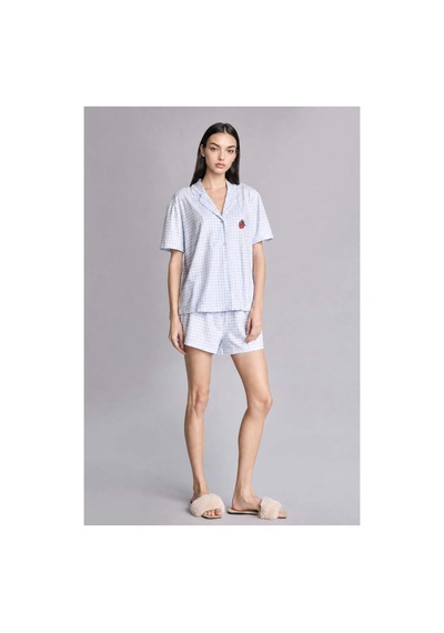 Defacto Regular Fıt Şortlu Kısa Kollu 2li Kareli Softshell Açık Mavi Pijama Takımı H6375ax26hsbe250 Mavi-be250