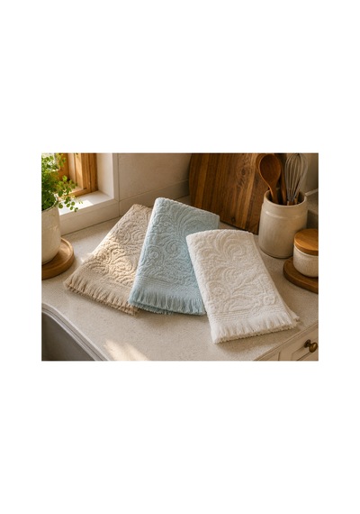 3'lü Jakarlı Püsküllü Mutfak Havlusu Seti 30x50 Cm %100 Pamuk - Sagepearl Çok Renkli