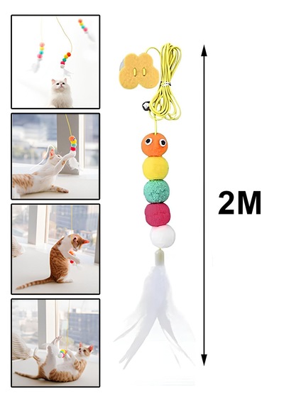 Renkli Kedi Oyuncağı Çıngıraklı Yapışkanlı Askılı Elastik Kedi Oyun Oltası