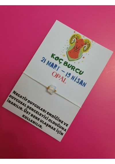 Gümüştel El Sanatları Sertifikalı Koç Burcu Opal Doğal Taşlı Ip Burç Bilekliği Çok Renkli