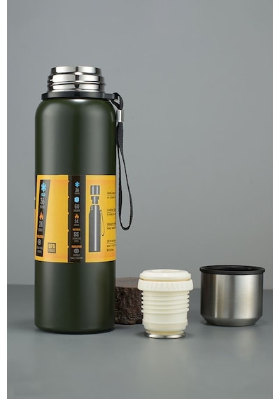 304 L Çelik 1000 Ml Yeşil Kamp Piknik Termos Cin492ys Yeşil