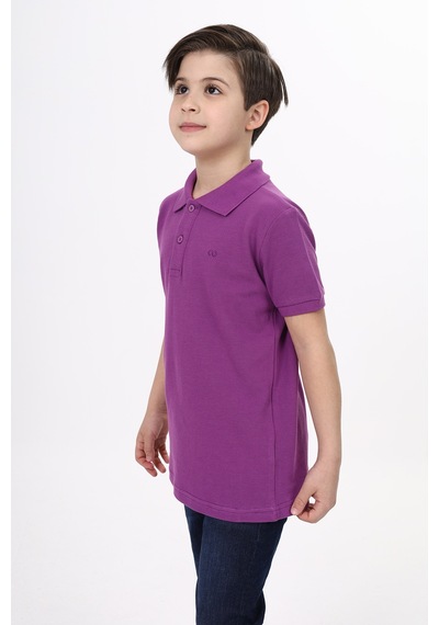Toontoy Kids Toontoy Unisex Polo Yaka Düğmeli Uzun Kısa Tişört Mor