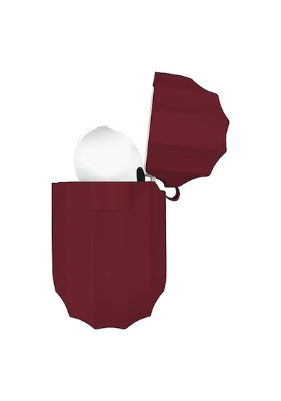 Tr Airpods 3 Uyumlu Rubber Silicone Case Kancalı Yumuşak Silikon Kılıf Airpods 3 Uyumlu Kulaklık Kılıfı Bordo