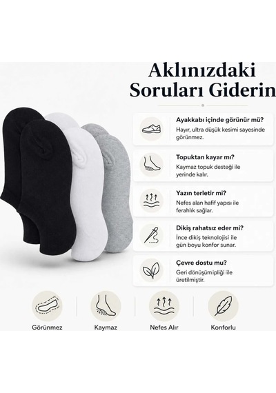 Genel Kadın Görünmez Sneaker Babet Çorap 6'lı Geri Dönüşüm İplikli, Nefes Alan Çok Renkli 6'lı / 36-40