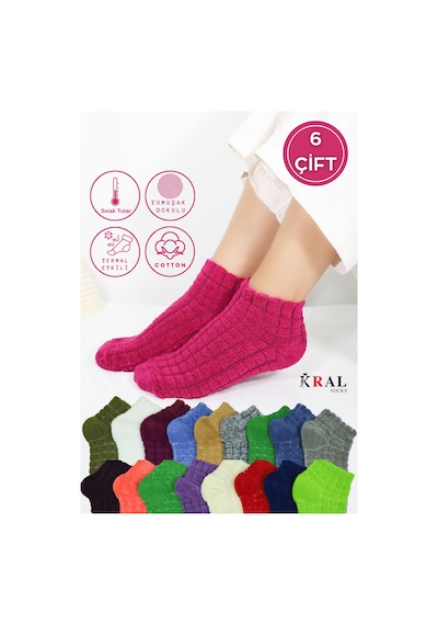Kral Socks Kadın Kabartma Kışlık Ters Havlu 6 Çift Karma Renk Çorap Seti Çok Renkli