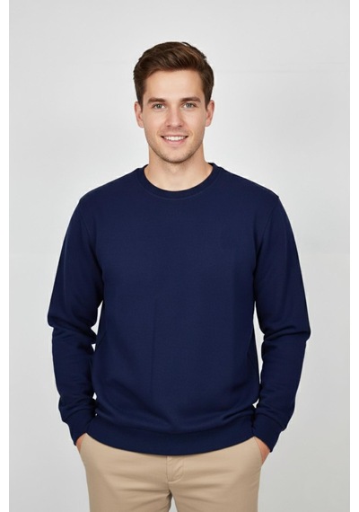 Baglan Erkek Büyük Beden Sıfır Yaka Selanik Sweatshirt Bgl-st04871 Lacivert