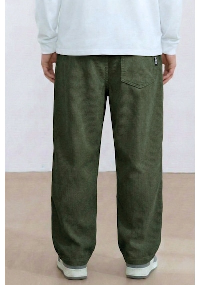Genius Store Genıus Erkek Pantolon Fitilli Kadife Bol Paça Oversize Pantolon Haki