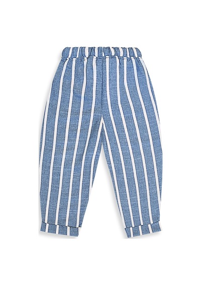 Mavi Çizgili Dokuma Unisex Kız Erkek Çocuk Dokuma Pantolon İlkbahar-Yazlık 2-8 Yaş