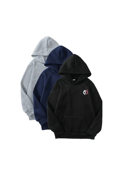 3'lü Kapüşonlu Sweatshirt Seti- Panda Renkli-siyah,lacivert,gri-kışlık Şardonlu Kumaş Siyah-lacivert-gri