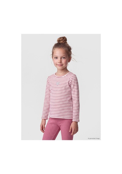 Lc Waikiki Alıta Cıty Farkıyla Lcw Kids Pembe Çizgili Dar & Slim Uzun Kollu Kız Çocuk Tişört Pembe - 928548447 Pembe