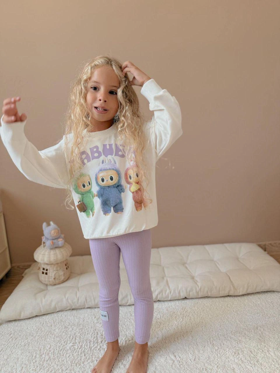 Cg Kids Labubu Lila Baskılı 2 Iplik Kız Çocuk Taytlı Alt Üst Takı Lila