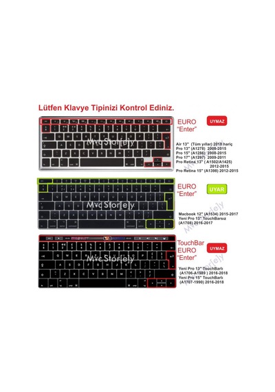 Apple Uyumlu MacBook Klavye Koruyucu 12-13Inc A1708 A1534 F Türkçe Daktilo Tip Siyah