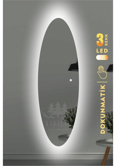 Led Işıklı Elips Boy Aynası Beyaz