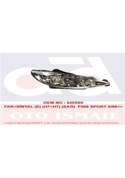 VALEO 87276 FAR SAĞ + SİNYAL 206 03-10 ELEKTRİKLİ SEFFAF H7+H7