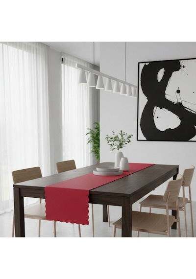 1 Adet Deri Runner-40x140 Cm-fırfır Desenli Runner Kırmızı
