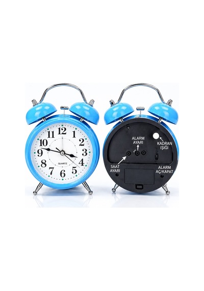Çalar Saat 21 Cm Kurmalı Alarm Lı Çalar Saat Büyük Boy Retro Vintage Çift Çanlı Komodin Saati Kırmızı Mavi