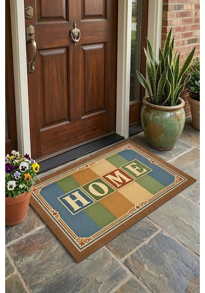 Valerine Life Home Retro Vintage Çizgili Dijital Baskılı Ev Ofis İşyeri Kapı Önü Paspası 45x70cm Kahverengi