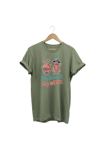 Stay Different Stay Weird Sevimli Şık Tasarım Baskılı %100 Pamuk Bisiklet Yaka Regular Fit T-shirt Haki
