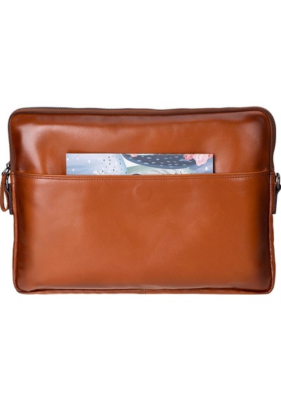 Bloomsleeve Leeds 14" Golden Tan Hakiki Deri Laptop & Tablet Kılıfı Taba