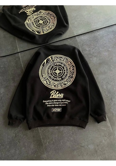 Etiler Collection Kışlık Bisiklet Yaka Ön Ve Arka Baskılı Sweatshirt - Siyah