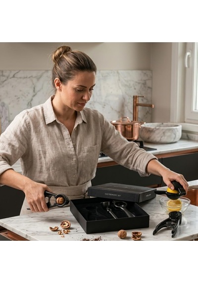 Deinhaus Chef Gastronomy Set, Mat Siyah Eloksal Döküm, Fındıkkıran Ve Narenciye Sıkacağı, Profesyonel Mutfak Seti