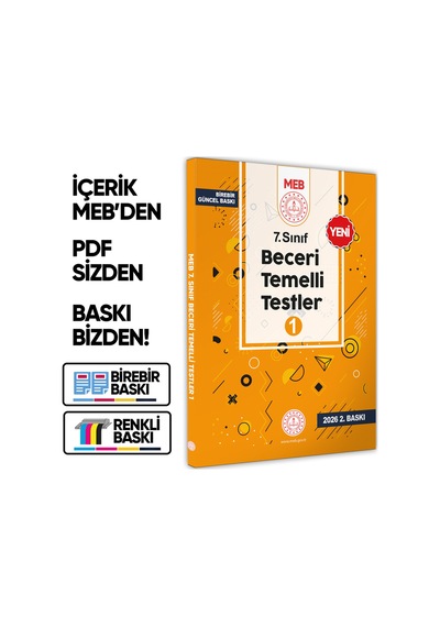 2026 7.Sınıf MEB Beceri Temelli Testler 1. Kitap Örnek Soru Bankası (Renkli Baskı) BASKI ÜCRETİ