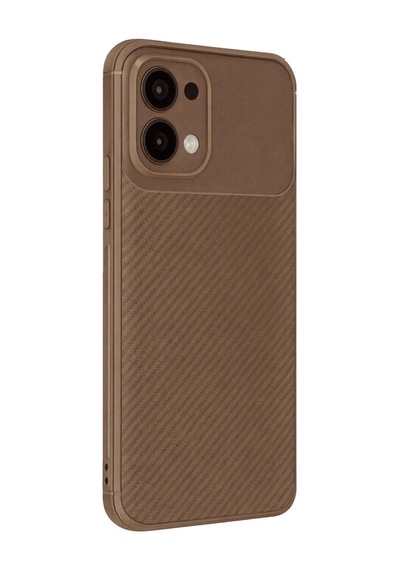 Oppo A6 Pro 4g Uyumlu Kılıf Karbon Tasarım Kamera Korumalı Silikon Telefon Kılıfı Kapak Kahverengi