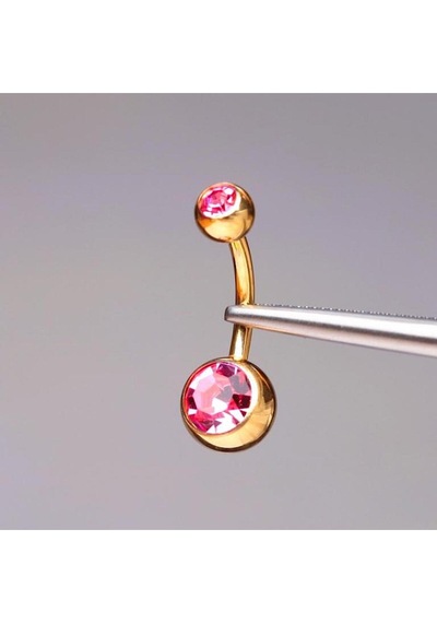 Çift Taş Pembe Renk Ultraliğht 10 Mm Titanyum Göbek Piercingi Antra Melanj