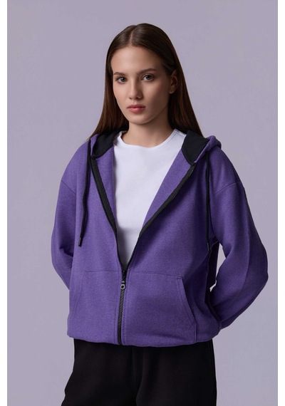 Defys Defy S Kadın Oversize Kapüşonlu Fermuarlı Cepli Sweatshirt Mor - 527346818 Mor