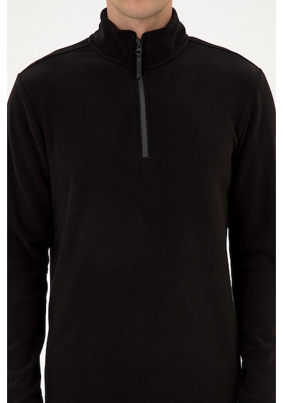 U.S. Polo Assn. Erkek Regular Fit Siyah Polar Yarım Fermuarlı Basic Sweatshirt 50313777-VR046