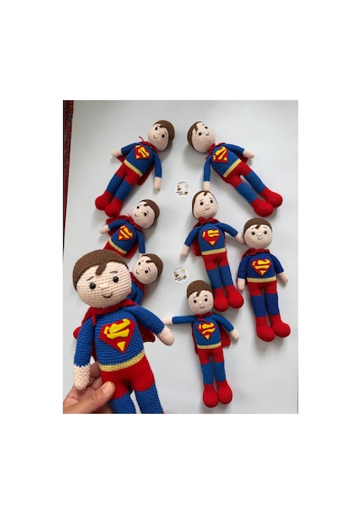 Adenya Sepeti Amigurumi Örgü Süpermen Oyun Ve Uyku Arkadaşı-30 Cm Kırmızı - Mavi