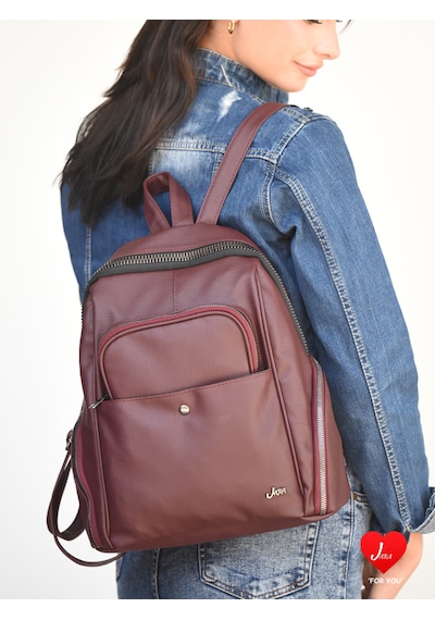 Jara Bag Freya Kadın Sırt Çantası Şık, Yumuşak Dokulu Ve 5 Bölmeli Bordo