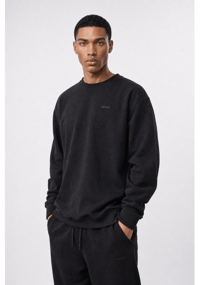 Erkek Respire Basic Oversize Sweatshirt Siyah