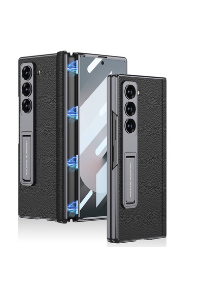 Samsung Galaxy Uyumlu Z Fold 6 Kılıf Deri Standlı Premium Kıpta Kapak