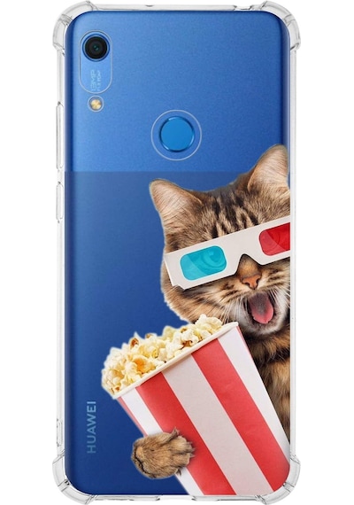 Huawei Y6s Uyumlu Kedi 1 Baskılı Şeffaf Köşe Korumalı Antişok Kılıf
