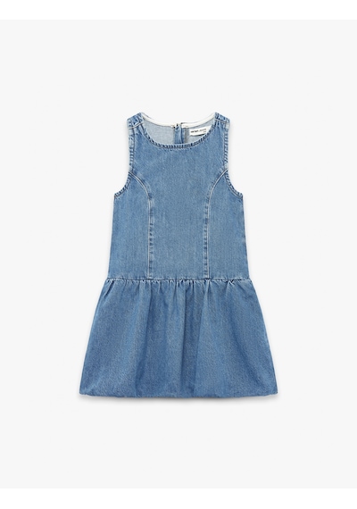Koton Pamuklu Bol Kalıp Kolsuz Bisiklet Yaka Balon Denim Elbise Orta İndigo 6skg80014ad